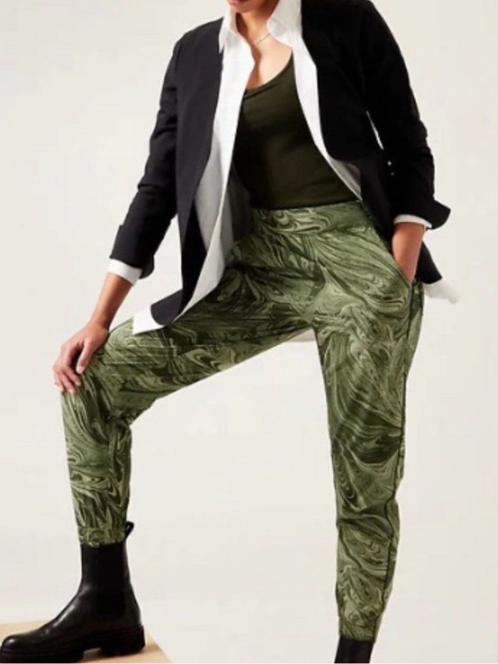 Athleta Olive & Dark Green Swirl Joggers